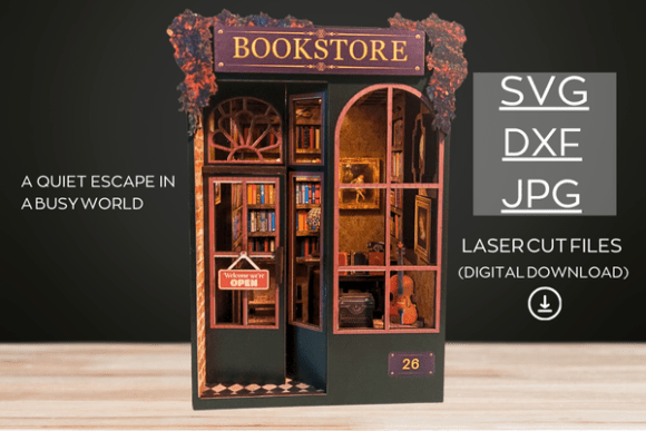Download Book Nook: Svg - Dxf - Jpg Laser Cut - Jpg Collection