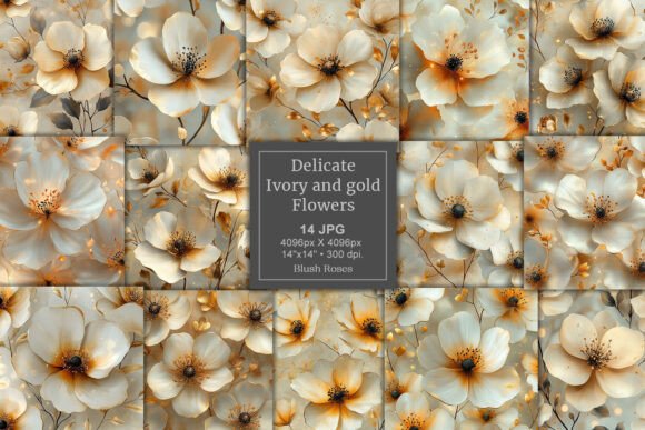 Download Delicate Abstract Ivory and Gold Flowers - Abstract Collection