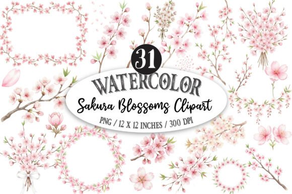 Download Watercolor Sakura Blossoms Clipart PNG - Blossoms Collection